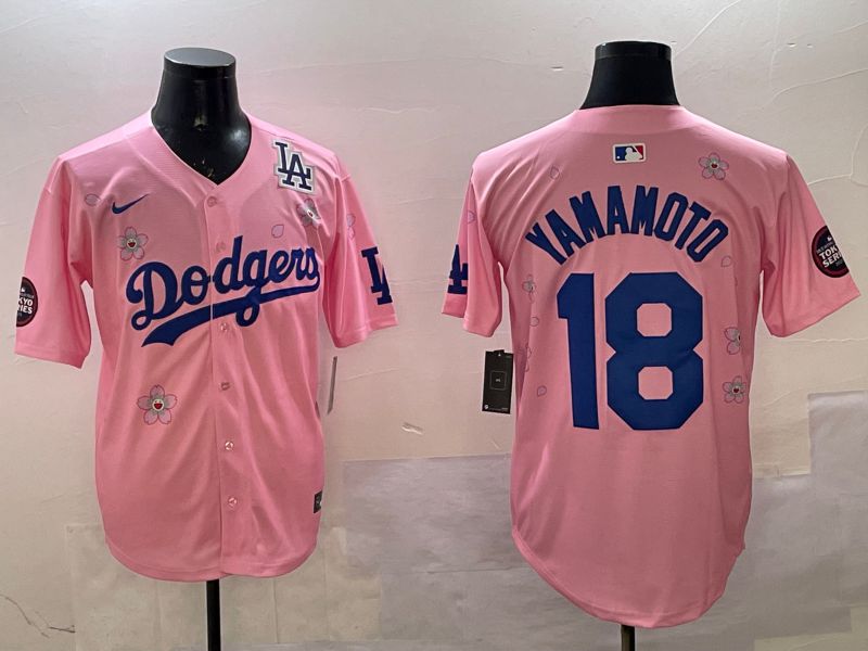Men Los Angeles Dodgers 18 Yamamoto Pink Sakura Edition 2025 Nike MLB Jersey style 5